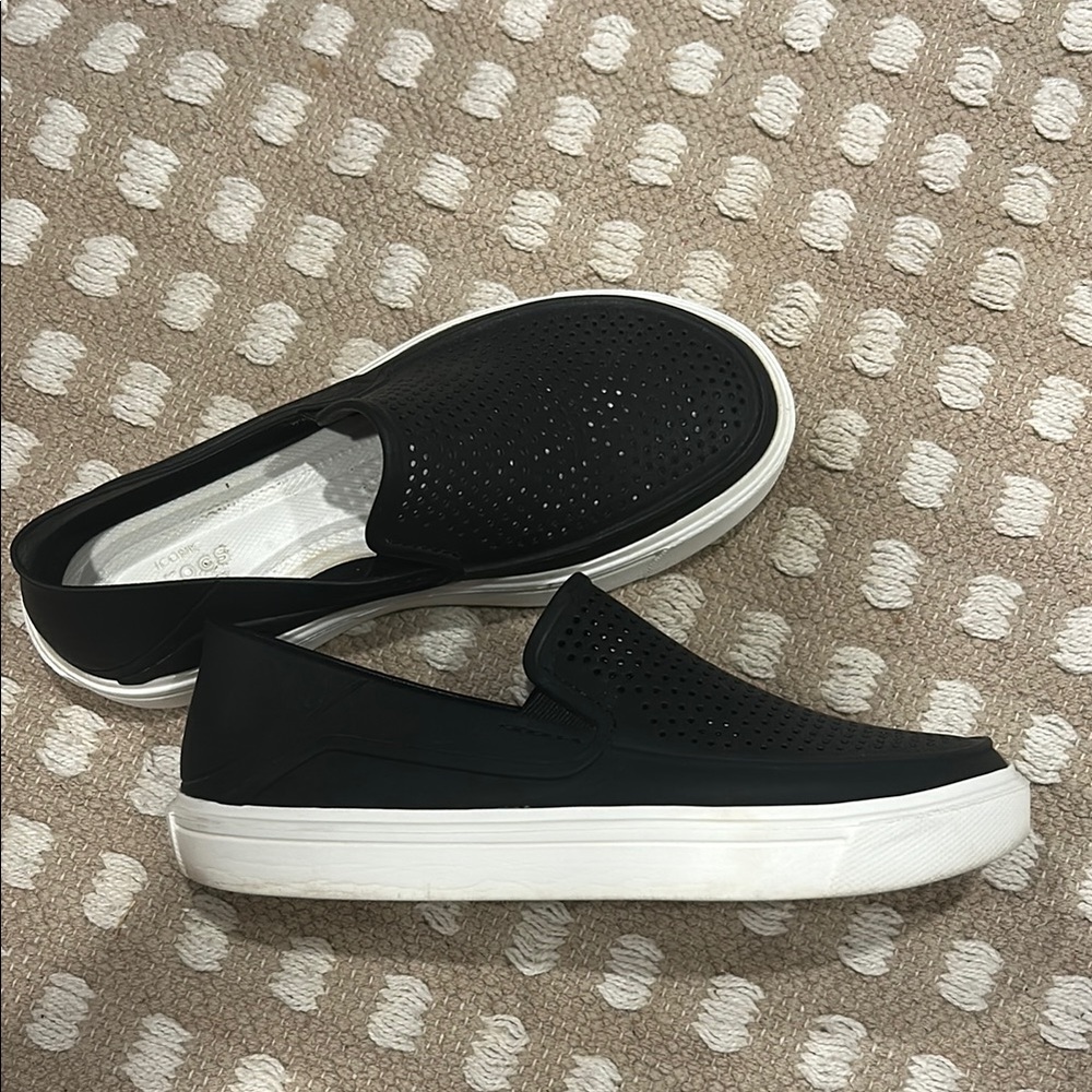 CROCS Black and White Loafers